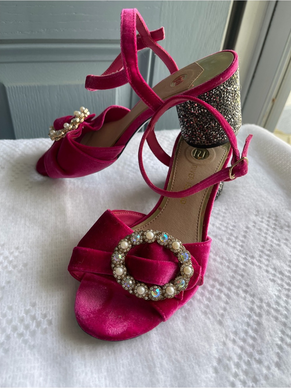 Velvet Block Heel Sandal